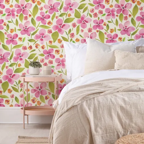 Pink and Orange Watercolor Flowers Wallpaper