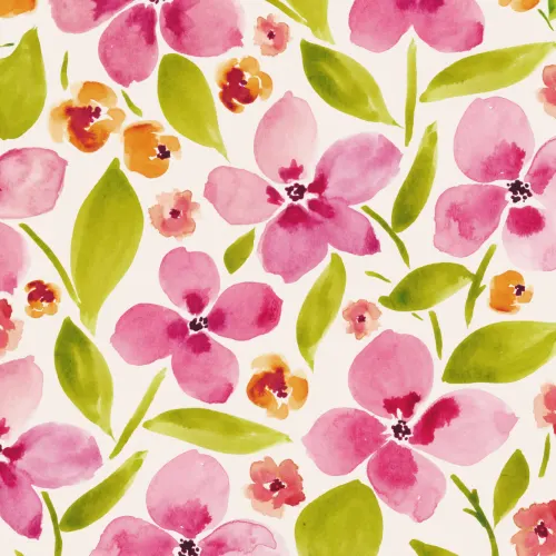 Pink and Orange Watercolor Flowers Wallpaper