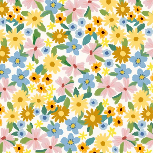 Bright Multicolor Fun Floral Print Wallpaper