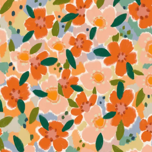 Orange oliemalet stil sjovt blomstret tapet