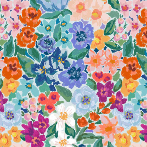 Multicolor Oil Painted Style Fun Floral Wallpaper