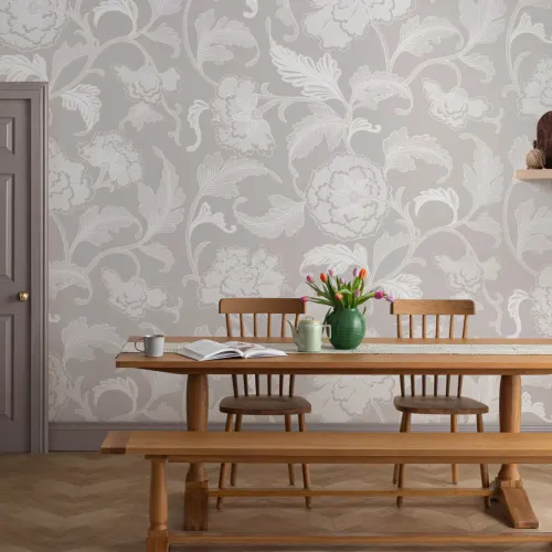 Peony Chinese Ornaments Illustrations Grey Wall Mural