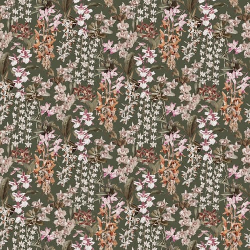 Green Vintage Floral Nature Mural With Orchids Design