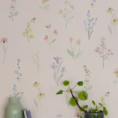 Veelkleurige vintage bloemen muurschildering voor tijdloze charme