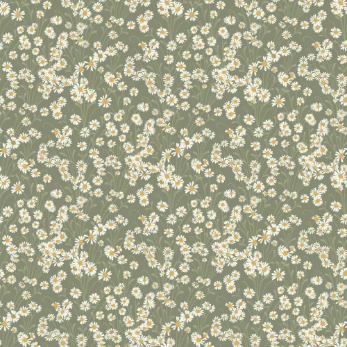Green Vintage Floral Pattern Mural With Daisies Mural
