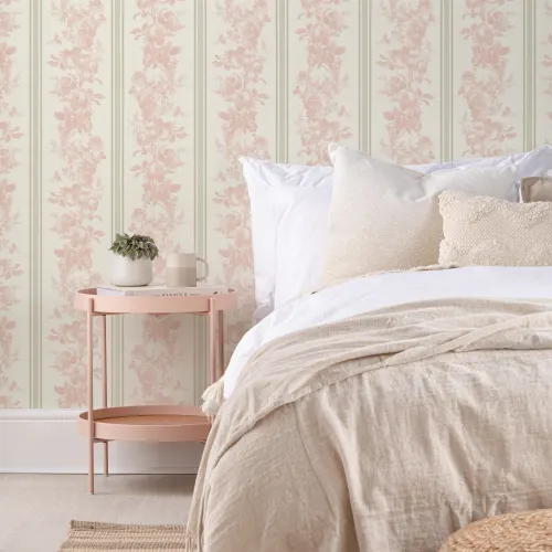 Rosy Pink Vintage Floral Pattern Mural For Warm Elegance