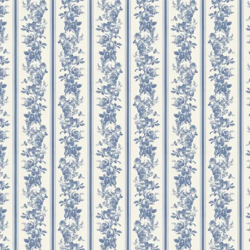 Navy Vintage Floral Striped Pattern Wall Mural