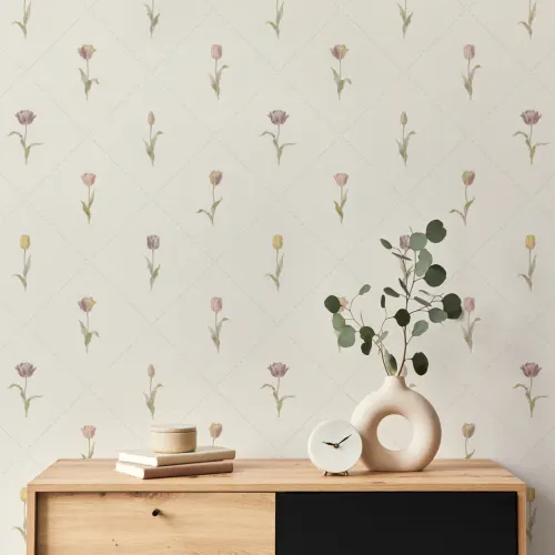 Pastel Floral Vintage Classic Beige Mural