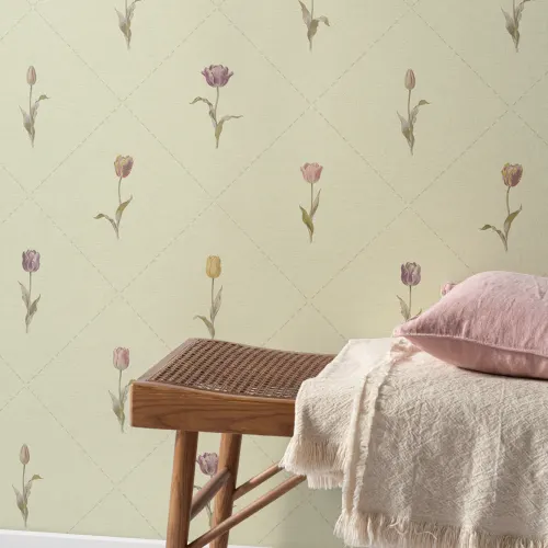 Veelkleurige vintage bloemenmuurschildering met pastelpatroon voor de kinderkamer