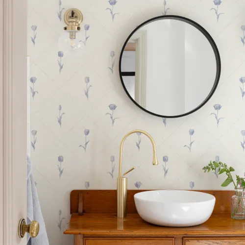 Blue Vintage Floral Charming Pastel Mural