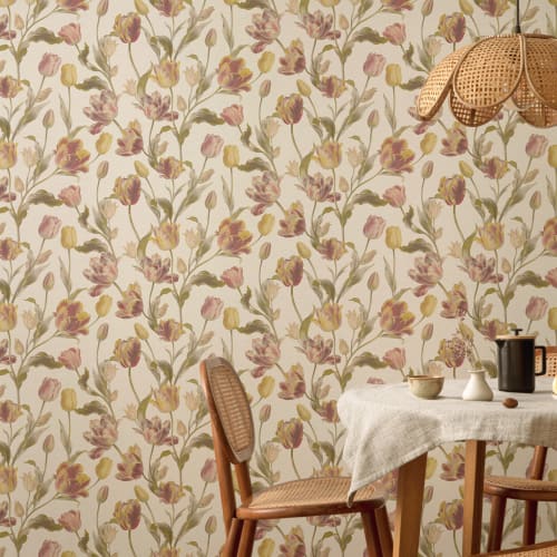 Carta da parati floreale vintage calda con un tocco di elegante sobrietà