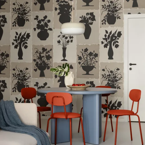 Beige Silhouette Floral Classic Charm Mural