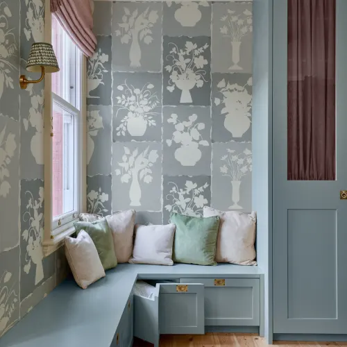 Blue Floral Artisan Style Mural For Elegant Spaces