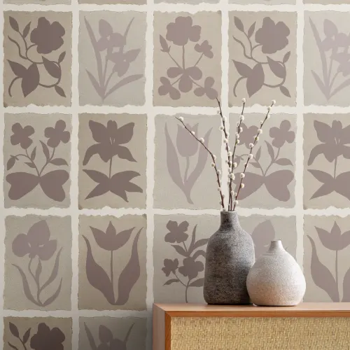 Muted Floral Vintage Pink Floral Design Tile Mural