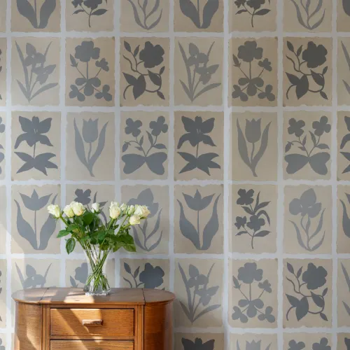 Blue Vintage Floral Pattern Wallpaper Design Mural