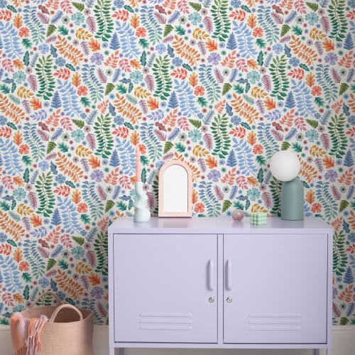 Colorful Indian Print Floral Leaf Wallpaper
