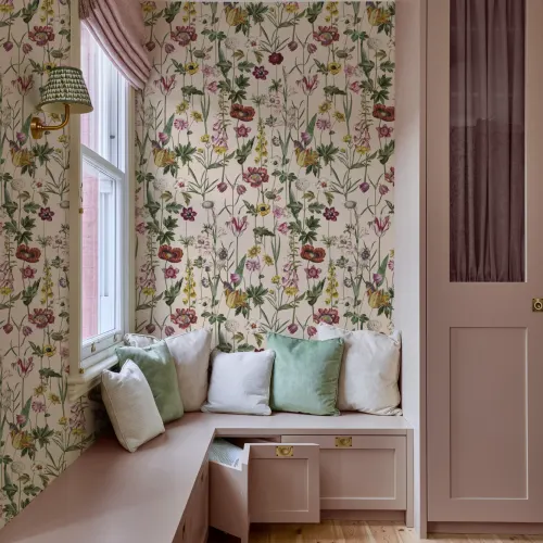 Beige Illustrated Wildflower Wallpaper