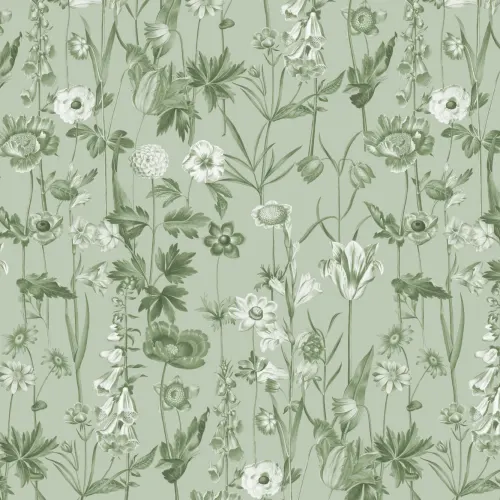 Grön illustrerad vildblomma tapet