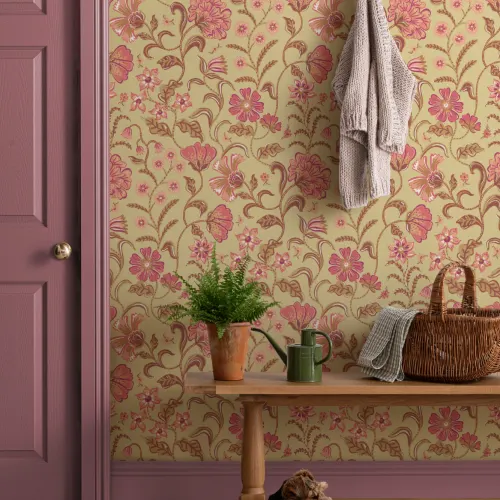 Gold Indian Style Floral Wallpaper