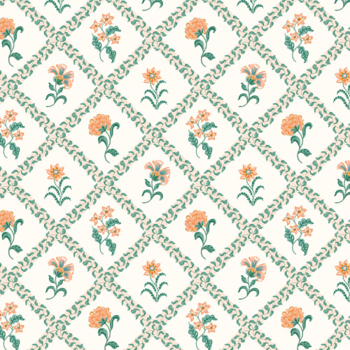 Classic Block Print Botanical Trellis Mural