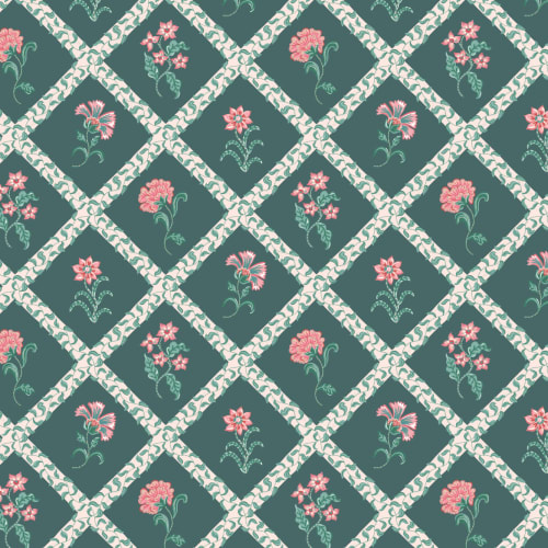 Mörk blockutskrift Botanisk Trellis Mural-tapeter