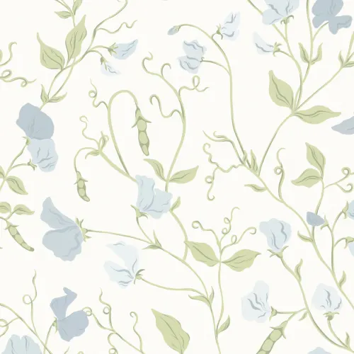 Fortryllende fototapet med blå blomsterærter og slyngplanter
