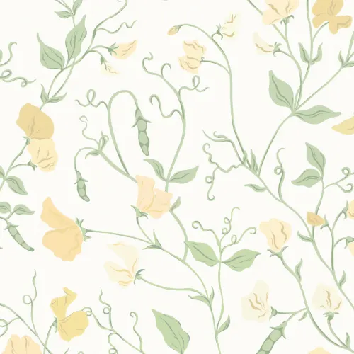 Yellow Sweet Pea Floral & Vines Mural