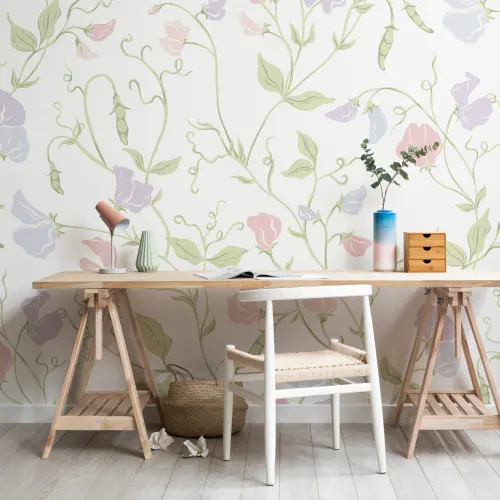 Multi Sweet Pea Floral & Vines Mural