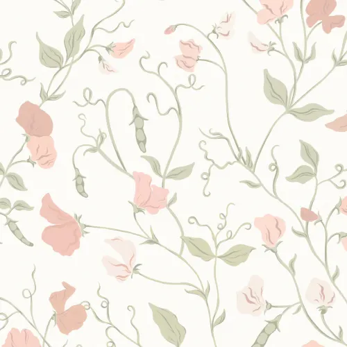 Pink Sweet Pea Floral & Vines Murale