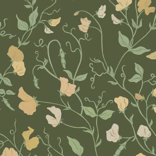 Dark Yellow Sweet Pea Floral & Vines Mural