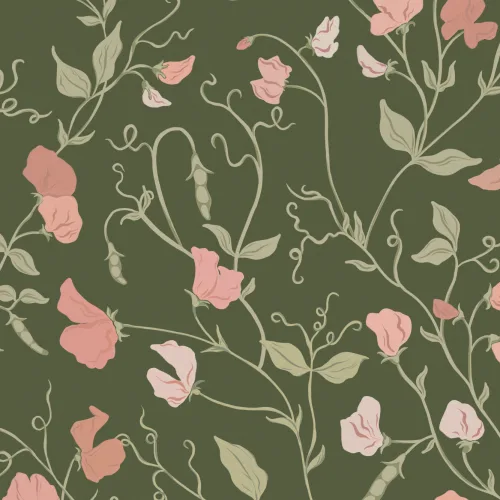 Dark Pink Sweet Pea Floral & Vines Mural