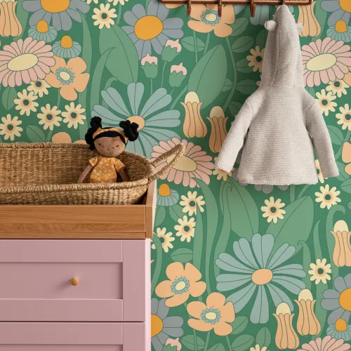 Elizabeth Olwen Groovy Meadow Green veggmaleri