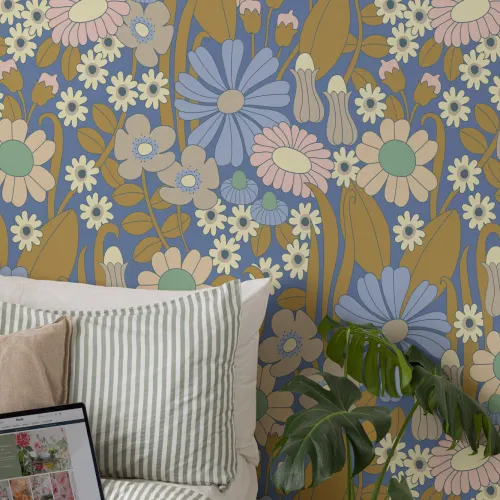 Elizabeth Olwen Groovy Meadow Blue Mural
