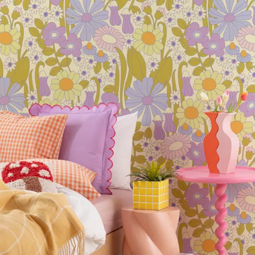 Elizabeth Olwen Groovy Weide Paarse Muurschildering