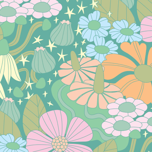 Elizabeth Olwen Cosmic Floral Green Mural