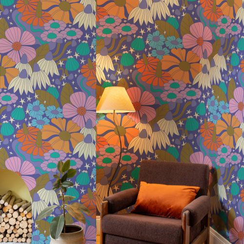Elizabeth Olwen Cosmic Floral Purple veggmaleri
