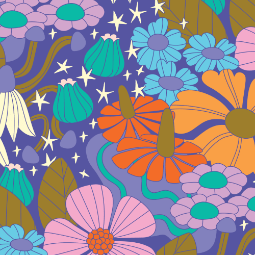 Elizabeth Olwen Cosmic Floral Purple veggmaleri