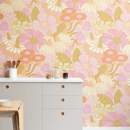 Elizabeth Olwen Cosmic Floral Pink veggmaleri