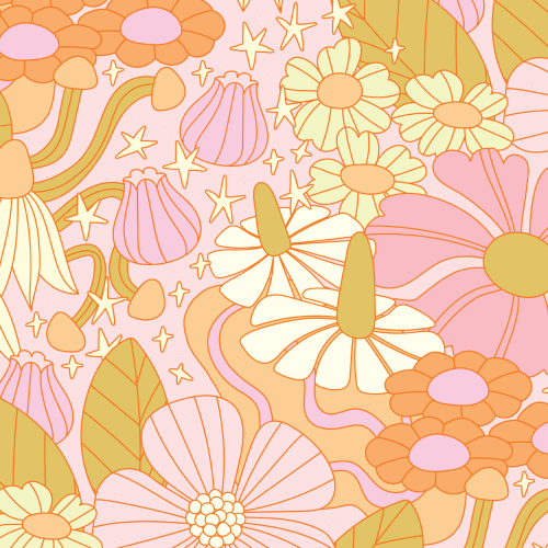 Elizabeth Olwen Cosmic Floral Pink veggmaleri