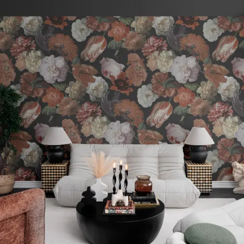 Red Painted Large Scale Floral Mural