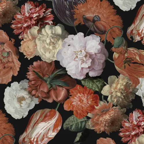 Red Painted Large Scale Floral Mural