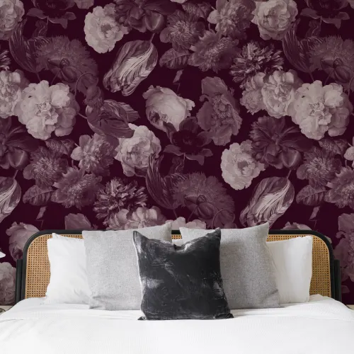 Plum Painted Large Scale Floral Mural