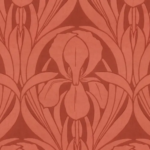 Red Art Deco Wood Block Iris Mural
