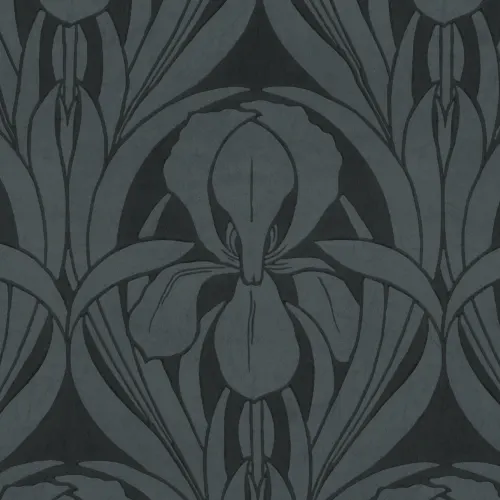 Navy Art Deco Wood Block Iris Mural