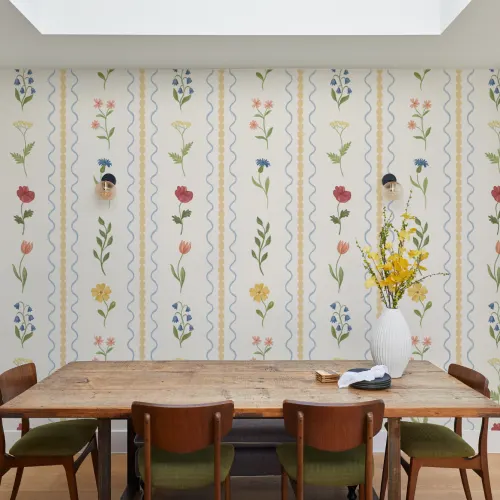 Yellow Bobbin Striped Wildflower Mural