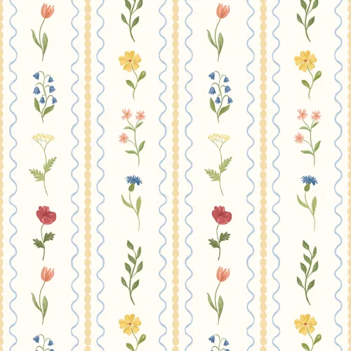 Yellow Bobbin Striped Wildflower Mural