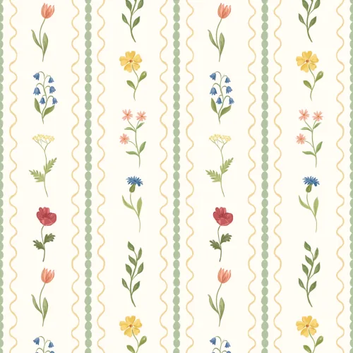 Grün gestreifte Fototapete mit Wildblumen in Bobbin