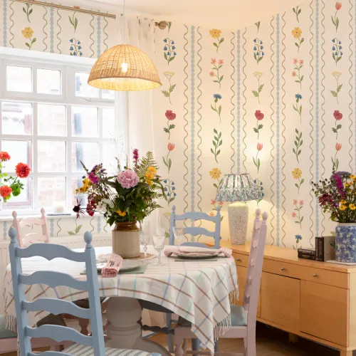 Blue Bobbin Striped Wildflower Mural
