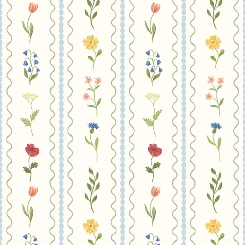 Blue Bobbin Striped Wildflower Mural