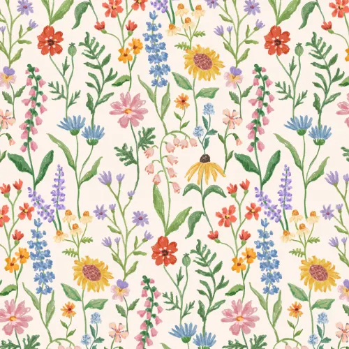 Neutral Hand Drawn Wildflowers Mural